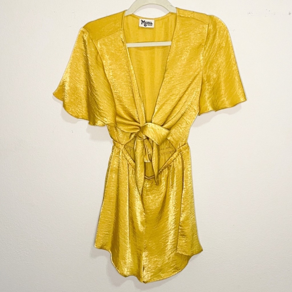 Show Me Your MuMu Gia Mustard Tie Front Romper